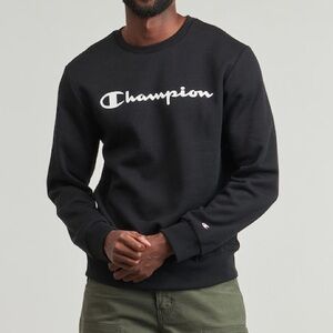 Champion Reverse Weave Script Logo Crewneck Black White Red Men's L Cotton Poly